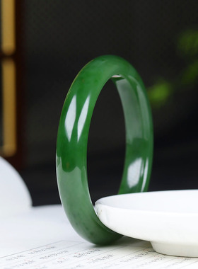 （古晨珠宝）俄罗斯和田玉菠菜绿碧玉手镯女款玉镯48g58mm