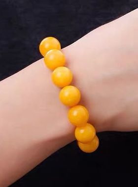 【附国检证书】天然原矿真品蜜蜡手串男女士单圈鸡油黄老蜜蜡手链