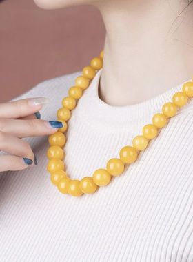 【附证书】蜜蜡圆珠塔链天然真琥珀黄蜜鸡油黄项链礼物新款送妈妈