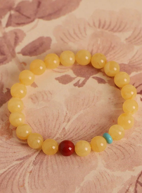 天然俄料蜜蜡手串原矿琥珀南红绿松石转运珠手链本命年礼物真品