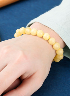 【附国检证书】天然琥珀蜜蜡手串俄料满蜜白花蜜圆珠手链男女原石