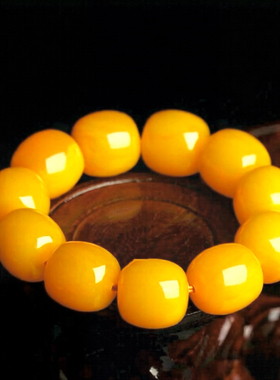 【附国检证书】天然原矿琥珀鸡油黄蜜蜡手串男女老蜜蜡枣珠手链