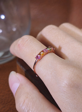 天然碧玺戒指糖果色彩宝戒指纯银戒指女高级感时尚简约送礼佳品