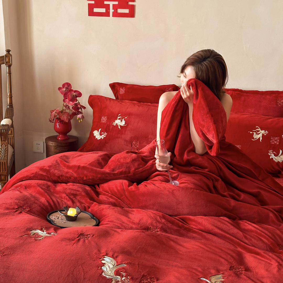 金玉满堂婚庆加厚牛奶绒结婚四件套冬季保暖珊瑚绒锦鲤刺绣喜被套,淘宝优惠券,粉丝福利购,淘宝优惠卷