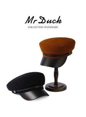mrduck软糯羊毛拼接小羊皮报童帽