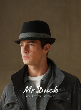 mrduck秋冬大头围羊毛呢礼帽男款