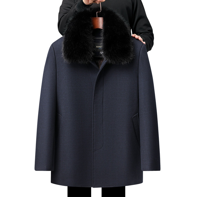 Middle-aged and elderly men's coat dad's velvet thickened winter coat lining with removable fur collar