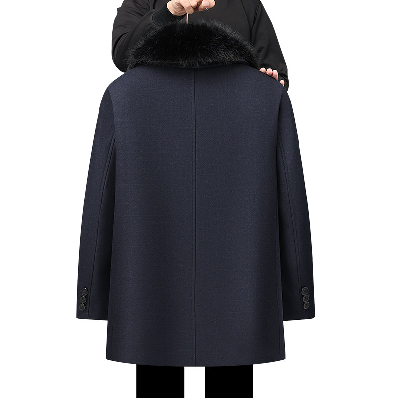 Middle-aged and elderly men's coat dad's velvet thickened winter coat lining with removable fur collar