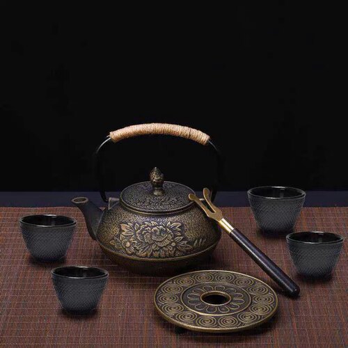 牡丹铸铁壶 无涂层烧水壶 煮茶器手工生铁茶壶老铁壶日本南部铁瓶 - 图2