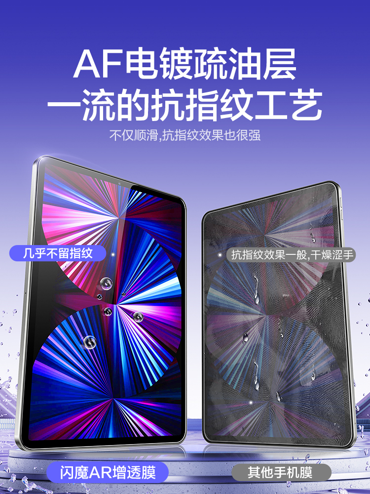 闪魔适用ipad新款ar膜2022款苹果ipadpro11寸平板电脑air4/5/3全屏mini6钢化膜10.9抗指纹12.9保护贴膜防反光 - 图1