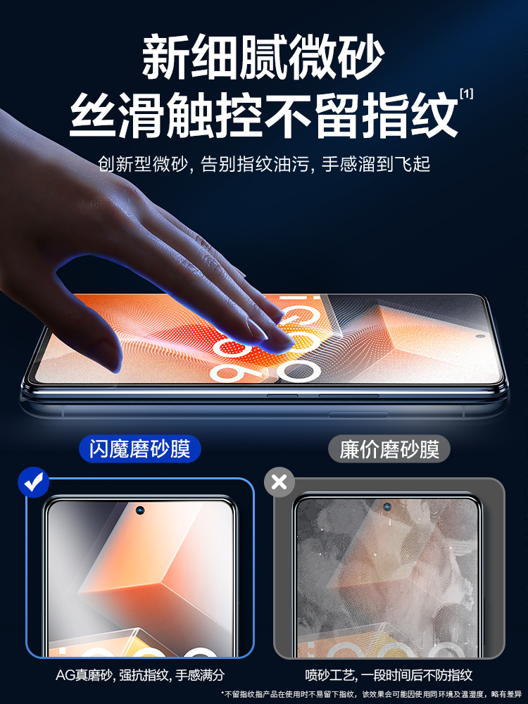 闪魔适用vivo iQOONeo8pro磨砂防指纹iQOONoe7竞速版iQOONE6SE钢化膜iqneo8por手机QIOO11s iPOO10手机iQQO贴