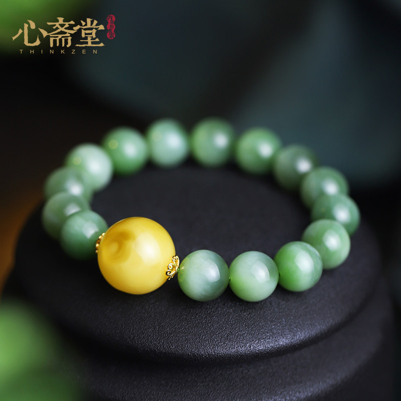 心斋堂收藏天然稀缺老坑碧玉绿手链 心斋堂手链