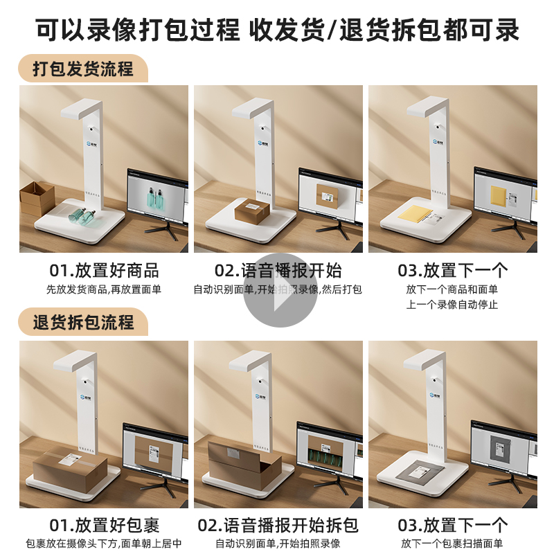 雷现电商打包发货监控出库仪扫描快递退货拆包录视频监控器摄像头