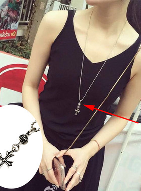 纯银毛衣链十字架吊坠雪梨同款