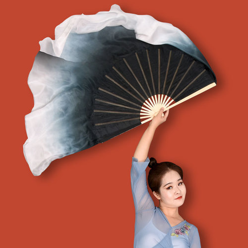 正品真丝舞蹈扇 古典舞民族舞独舞秧歌演出扇子 水墨双面渐变扇 - 图1