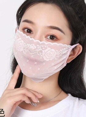 黑色蕾丝薄纱口罩女高颜值夏季网纱薄款透气放防晒面罩布料可水洗