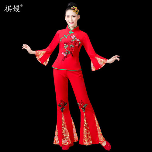 秧歌服女套装2026新款跳舞衣服广场舞中老年腰鼓服装扇子舞演出服 - 图2