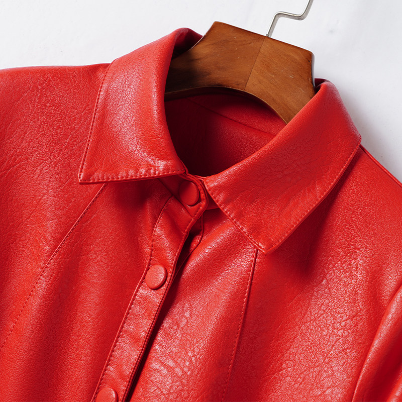 绵羊皮外套女中长款翻领修身气质红色真皮外套秋冬海宁新款女皮衣,淘宝优惠券,粉丝福利购,淘宝优惠卷