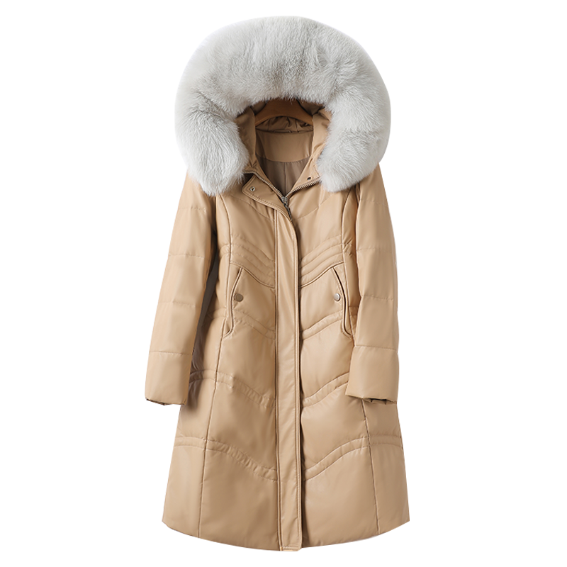 海宁皮羽绒女皮衣秋冬女外套中长狐狸毛领连帽白鸭绒绵羊皮女真皮,淘宝优惠券,粉丝福利购,淘宝优惠卷