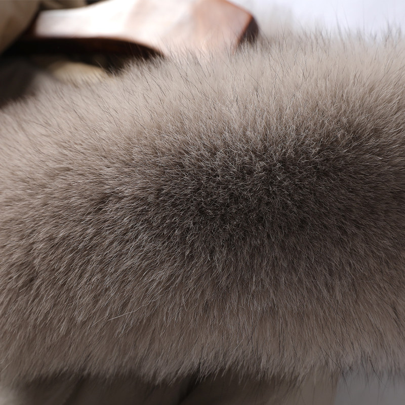 皮羽绒服女中长款连帽狐狸毛领90白鸭绒海宁真皮2025新款绵羊皮衣,淘宝优惠券,粉丝福利购,淘宝优惠卷