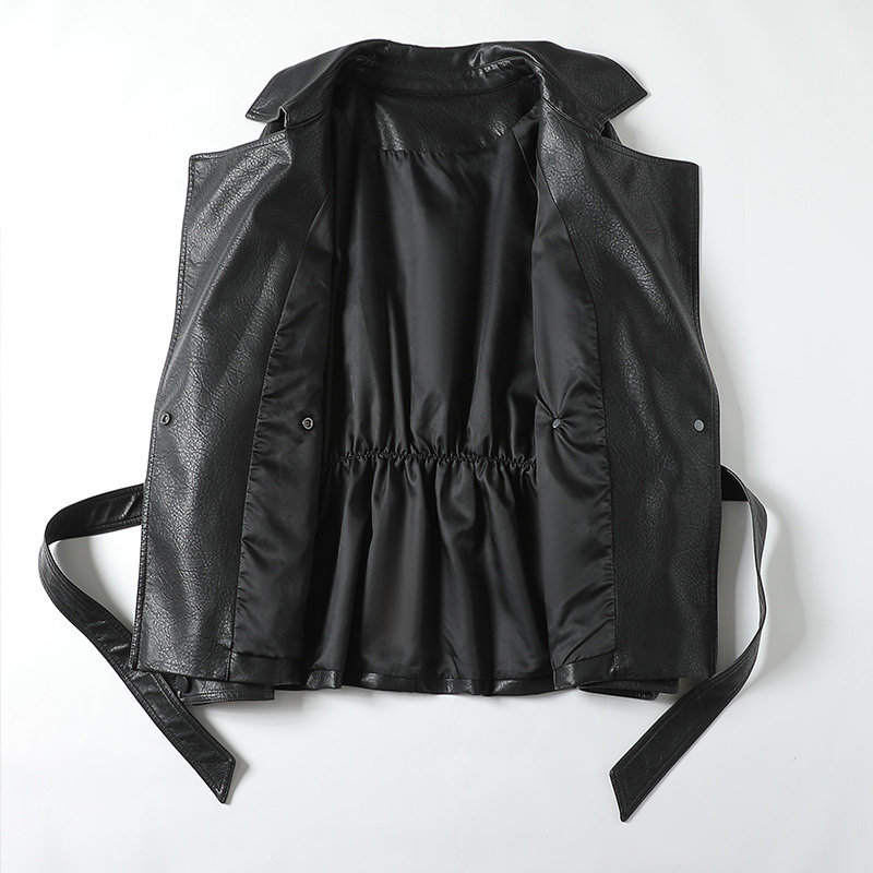 海宁皮夹克女常规黑色韩版腰带真皮女士外套2025新品绵羊皮女皮衣,淘宝优惠券,粉丝福利购,淘宝优惠卷