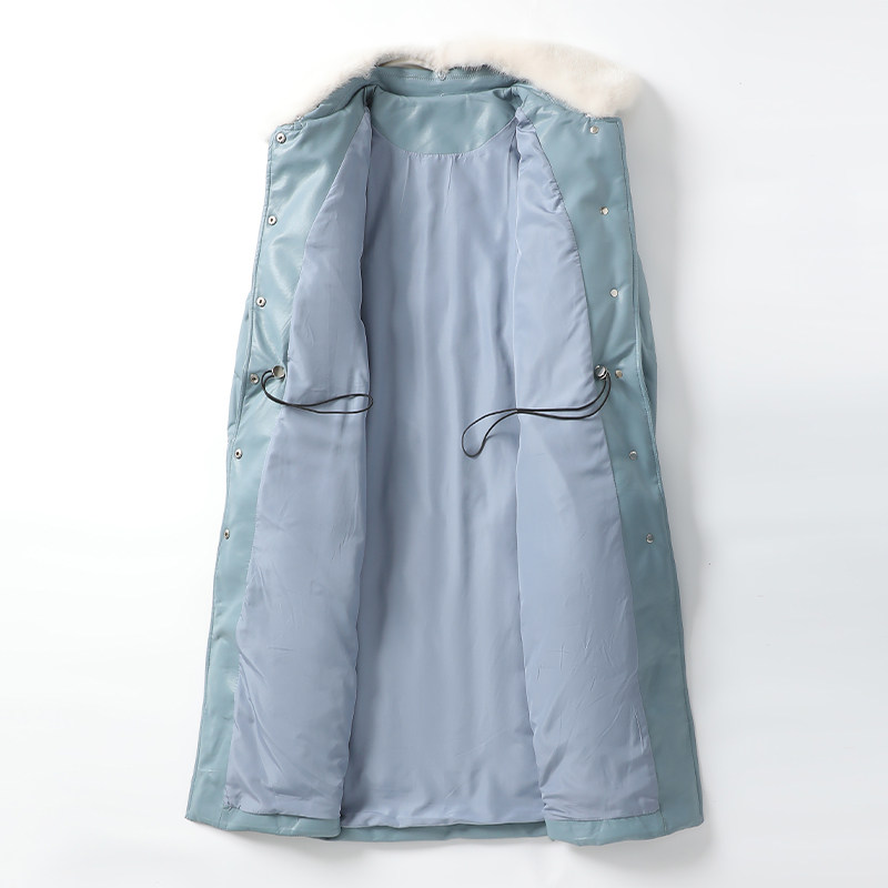 皮衣女真皮外套中长款系带收腰气质水貂毛领2025年新款海宁绵羊皮,淘宝优惠券,粉丝福利购,淘宝优惠卷