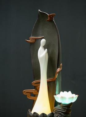 中式禅意摆件 创意家居客厅博古架装饰品 覆古小夜灯乔迁新居礼品