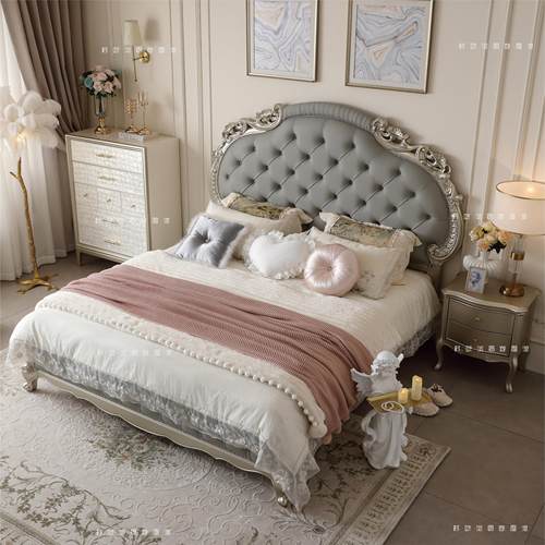 轻奢大床豪华高端家俱别墅木雕美克主卧实简欧双人床软靠欧式婚床 - 图0