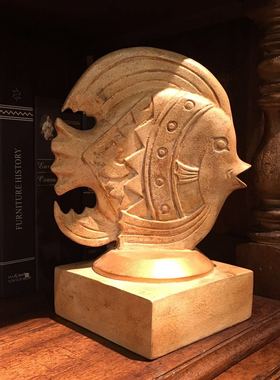 正版现货木质雕刻热带鱼简约时尚创意地中海风格吉庆有余家居摆件