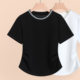 2026 ລະດູຮ້ອນໃຫມ່ commuting ແບບ versatile tops ການອອກແບບ slim beaded ຄໍຮອບ elastic ເສື້ອທີເຊີດແຂນສັ້ນສໍາລັບແມ່ຍິງ