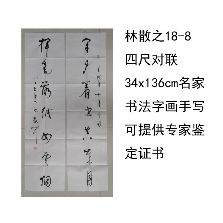 临摹手写林散之书法四尺对联34x136cm名家字画名人题字可提供鉴定 - 图1