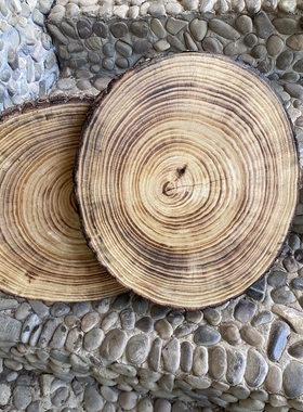 实木年轮木头片装饰背景墙DIY手工实木材料松木原木绘画木头片