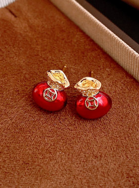 新款锆石滴油福袋吊坠耳钉新年福气满满项链中国风耳环轻奢高级感