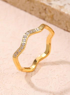 几何扭曲镶钻戒指女ins小众设计食指指环简约冷淡风气质网红素圈