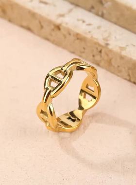 猪鼻子戒指男女情侣对戒不掉色时尚个性素圈食指指环镂空小众设计