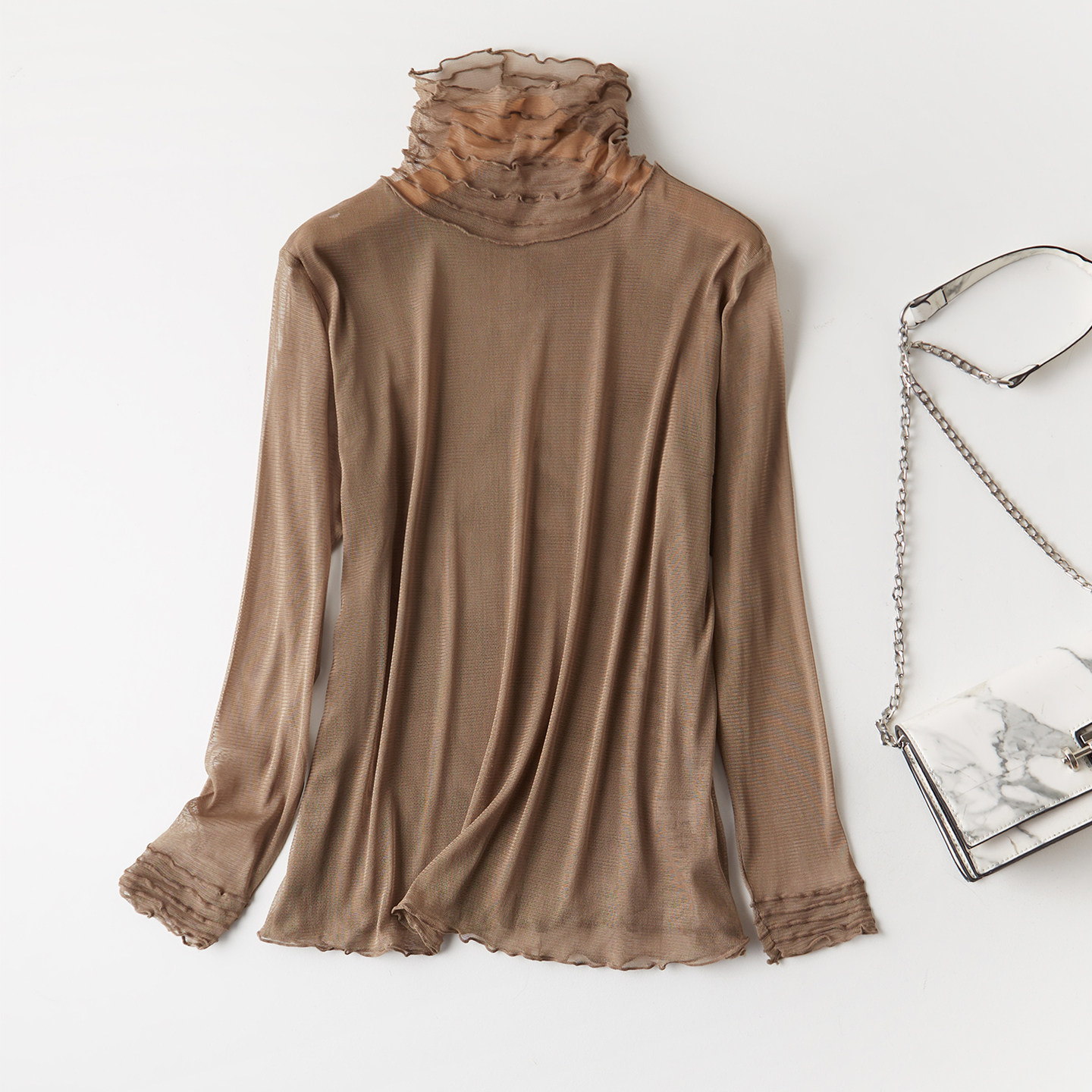 t恤双层针织真丝网眼长袖内搭亲肤打底衫100桑蚕丝体恤衫套头衫,淘宝优惠券,粉丝福利购,淘宝优惠卷