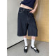 American Retro Hot Girl ສີຟ້າເຂັ້ມຂາຊື່ Jeans 7 ຈຸດ