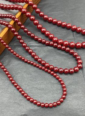 人造珍珠锁骨链女酒红色串珠项链