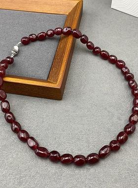 玛瑙石锁骨链女复古红色串珠项链