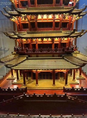 百年匠心金丝楠木黄鹤楼摆件微古建筑模型实木仿古纯手工木雕高级