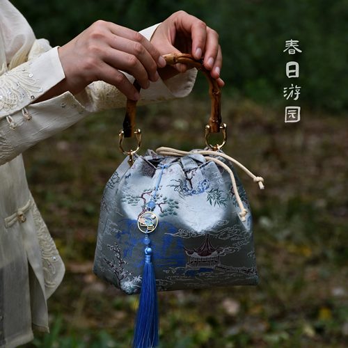 福禄桶-新中式竹挽竹子女包非遗手工包宋锦锦缎口金包DIY材料包 - 图2