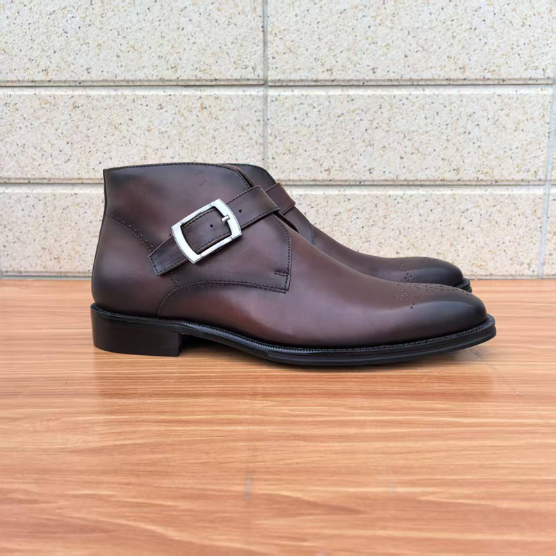 英伦皮靴子男头层牛皮搭扣秋冬时尚百搭切尔西靴中帮皮鞋真皮尖头,淘宝优惠券,粉丝福利购,淘宝优惠卷