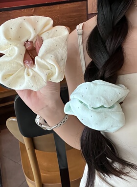 韩系薄荷曼波绿烫钻大肠发圈发饰