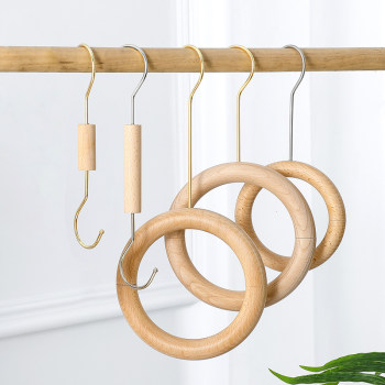 Beech circle scarf rack clothes store s hook ring clothes hanger hanger version log display props combination hook ເຄື່ອງນຸ່ງຫົ່ມໄມ້ແຂງ