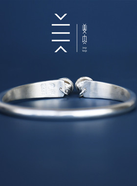 品牌原创带银铃铛的纯银手镯国风