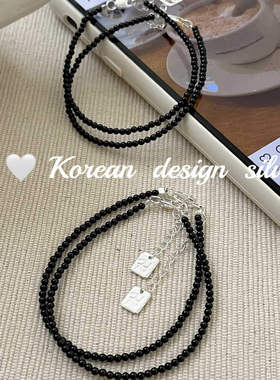 韩国东大门ins风简约饰品 S925纯银 迷你2.5mm黑玛瑙手链叠戴高级