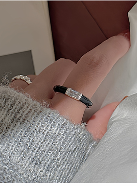 S925纯银韩版小众设计感复古滴釉锆石戒指韩国风简约指环