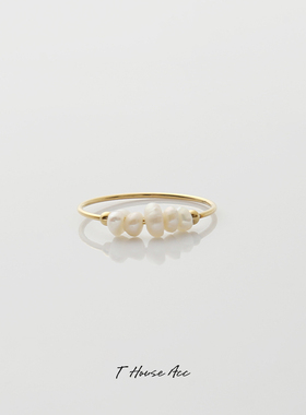 迷你不规则淡水天然珍珠戒指小