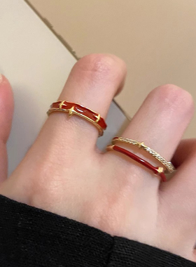 复古红色星星开口戒指