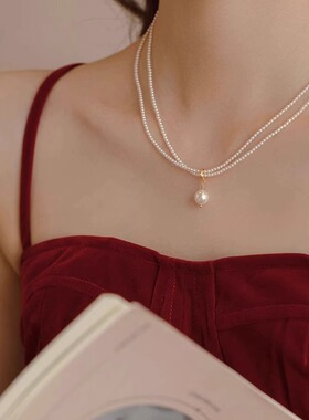 法式双层叠戴珍珠项链